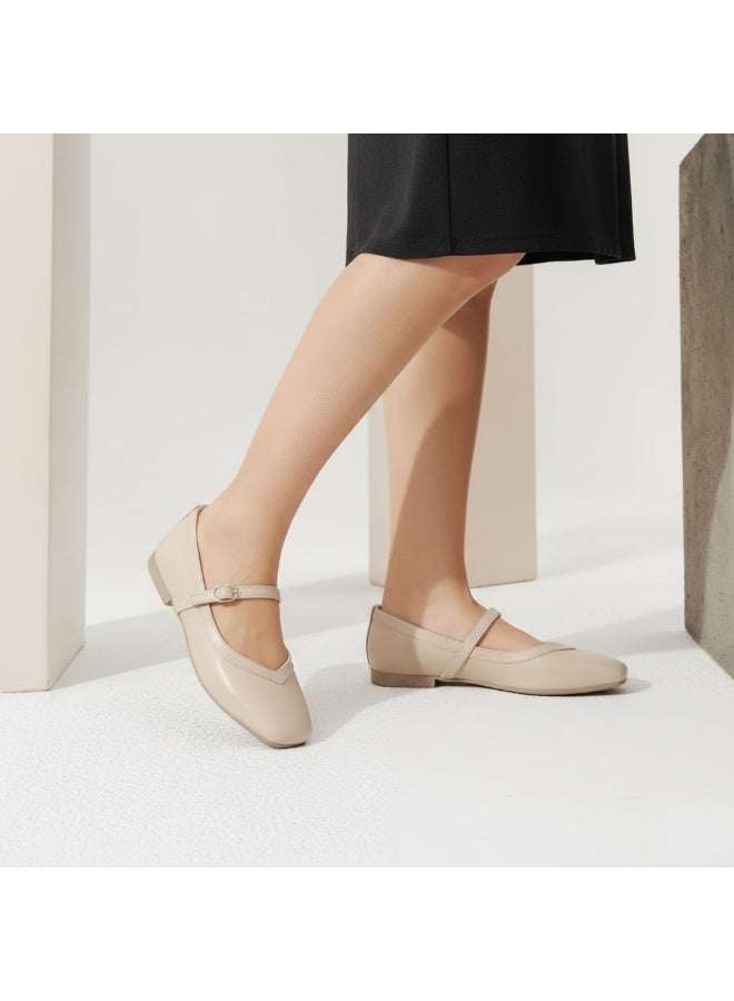 لايف ستيلاش  حذاء بالبيرينا مسطح من الجلد مربع BF-802 - بيج - Image 1